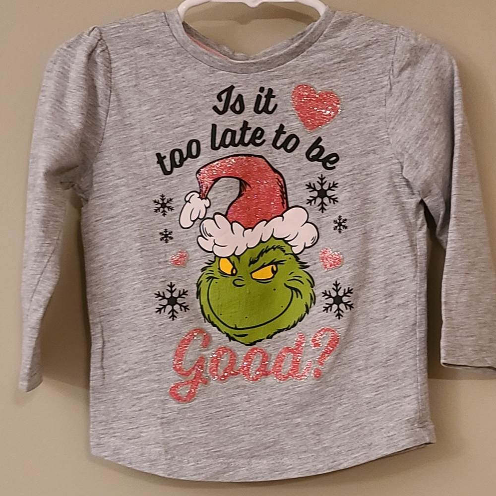 "Is it too late to be Good?" Grinch long sleeved tee shirt